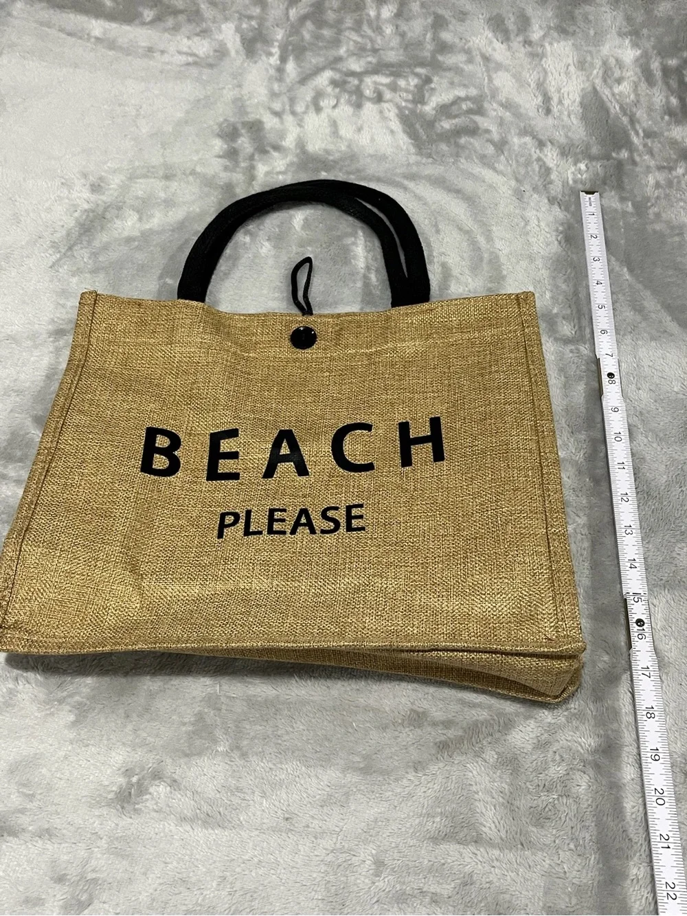 beige burlap beach tote bag featuring 